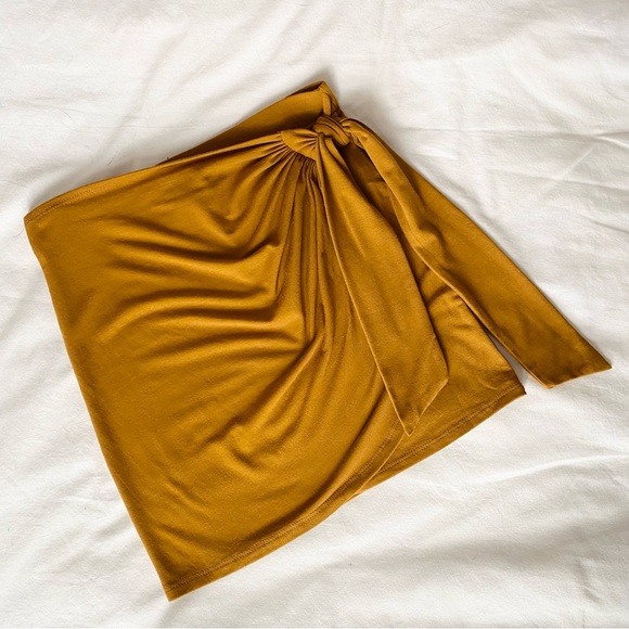 Bodycon Mini Mustard Wrap Skirt - Picture 3 of 7